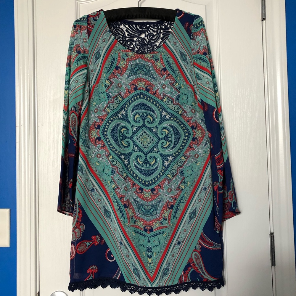 Sequin Hearts Paisley Crochet Back Dress/Tunic